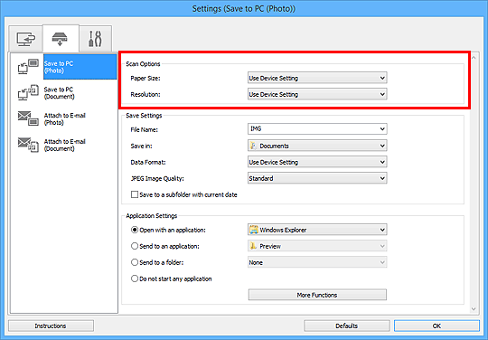 figure: Settings dialog box